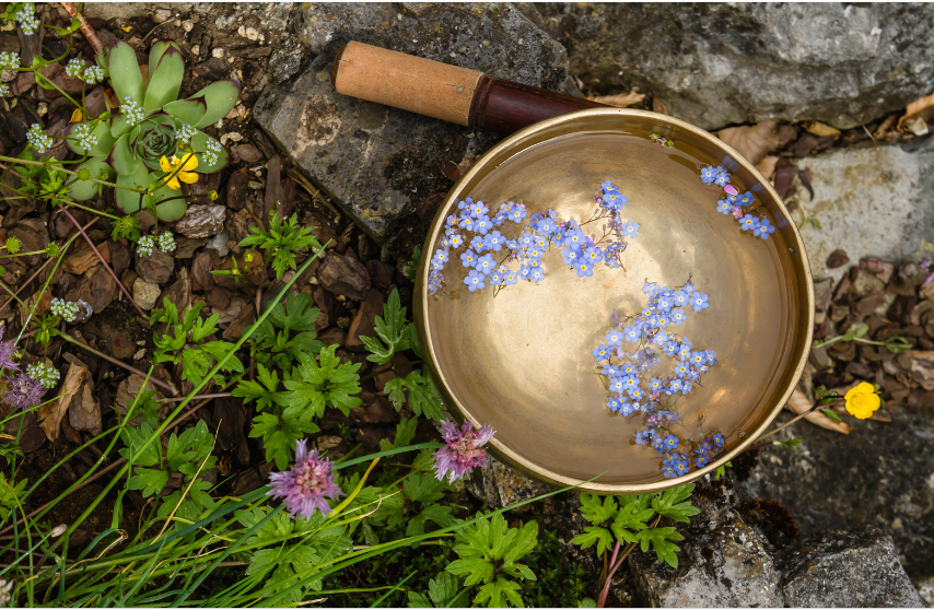 Klangschale mit Blumen